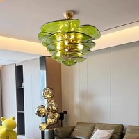 Lustre en verre vert style Murano, suspension artistique soufflée à la main pour salon et salle à manger
