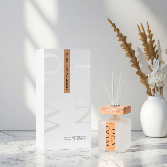 Solid White Float Wood Lid Reed Diffuser Gift Set Glass Air Fresheners for Home Office Bedroom Elegant Liquid Scented Bottle