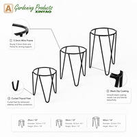 Rak Tanaman Tripod Besi Hitam Modern Lapisan PE Anti Karat Tahan Cuaca Lubang Drainase Tugas Berat Rumah Taman Teras Grosir