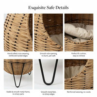 Lit pour chat en rotin tissé à la main de luxe avec support en métal, coussin amovible, maison pour chat en osier d'intérieur, OEM