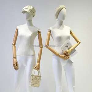 服装店橱窗展示木制手女性全身白色黑色玻璃纤维人体模型