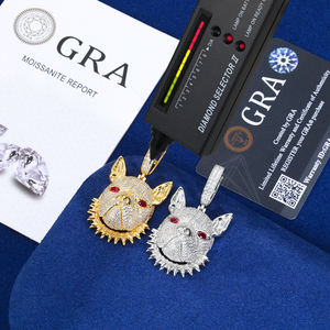 Rappeur Hommes Bijoux Pierre Précieuse Plaqué Or 925 Argent Sterling VVS Moissanite Rouge Zircon Yeux Hip Hop 3D Bouledogue Français Pendentif - Product Image 4
