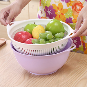 Double Layer Round Plastic Drip Basket L Size Multifunction Kitchen Vegetable Washing Basket Hollow Fruit Draining Rack - Product Image 2