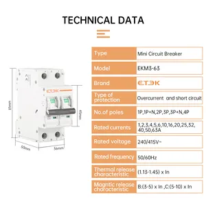 EKM3-63 ETEK Bộ Ngắt Mạch Thu Nhỏ CB CE MCB M 6KA 2P 20A TUV