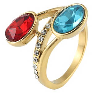 yunnique <b>Gold</b> Tone Gemstone <b>Ring</b> With Red And Blue Stones Bezel Setting Women's Fashion Jewelry Party <b>Ring</b> - Product Image 5