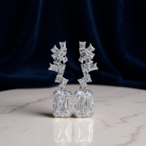 Pendientes de oro blanco con diamantes de corte esmeralda, color D, naturales, certificados por GIA, joyería de lujo para boda para mujer - Product Image 2