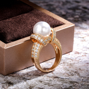 Anillo de Perlas de Oro Sólido de 18K para Mujer F668 con Diamante Natural de Corte Brillante Redondo, Joyería de Boda - Product Image 4