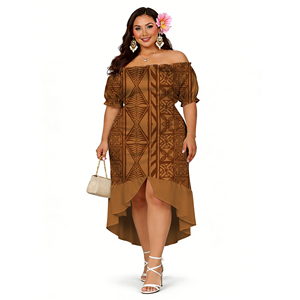 Vestido <span class=keywords><strong>de</strong></span> Mujer con Diseño Tribal Polinesio Elei, Estilo Casual y Formal, Normcore, <span class=keywords><strong>Manga</strong></span> <span class=keywords><strong>Corta</strong></span>, Hombros Descubiertos, Novedades 2026 - Product Image 4