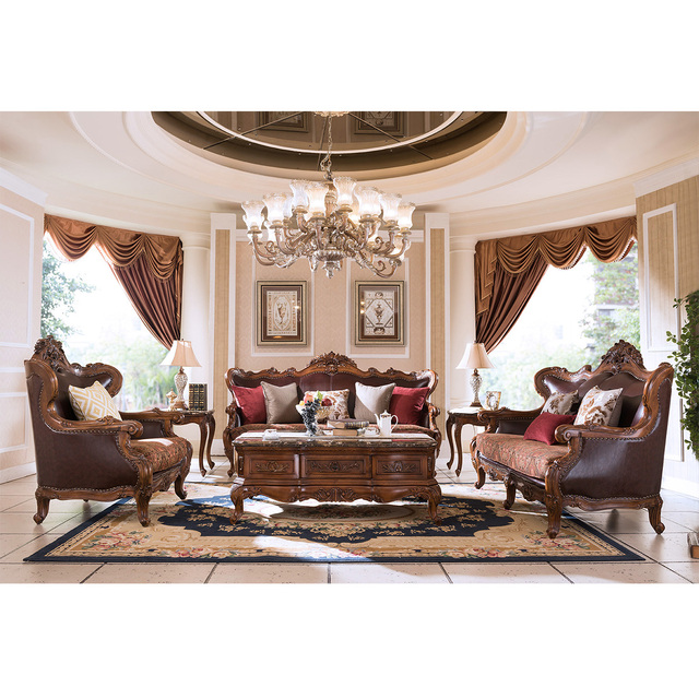 Classic Antique Style Wooden Living Room Coffee Table Leather Sofa Decor Living Room Furniture GH53