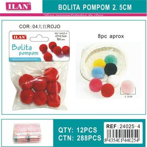 Pompones de Lana Iln de 2.5 cm, Rojo Oscuro, para Decoración Artesanal - Product Image 1