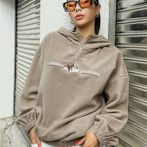 <b>Women</b> Eco-Friendly Polar Fleece <b>Half</b>-<b>Zip</b> Hoodie Printed Mountain Logo Regular Printed 260g Autumn/Winter <b>Sweatshirt</b> - Product Image 2