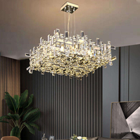 Lustre LED carré moderne de luxe en acier inoxydable chromé avec cristaux, hauteur réglable, haute luminosité, idéal pour salon