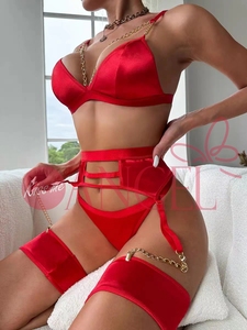 KISS ME ANGEL fashion hottie red sexy bra set deep v-neck metal chain <span class=keywords><strong>arter</strong></span> belt nighty sexy lingerie per donne mature - Product Image 4