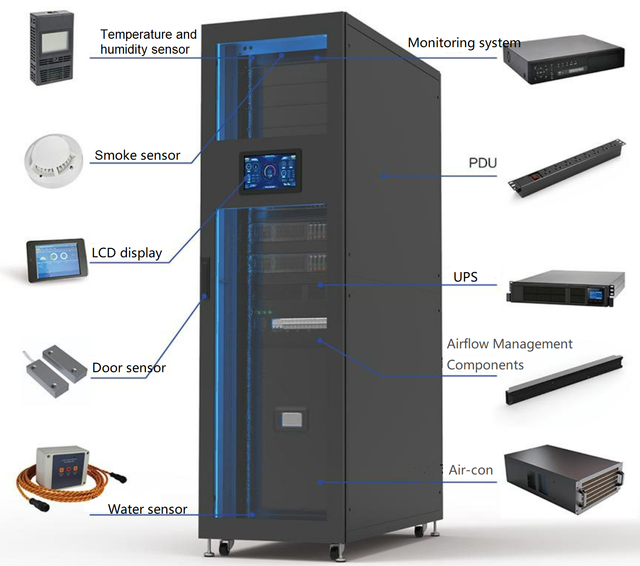 W-TEL 19inch Custom Integrated Cabinet Micro Module Data Center with Precision air Conditioner for Equipment Room