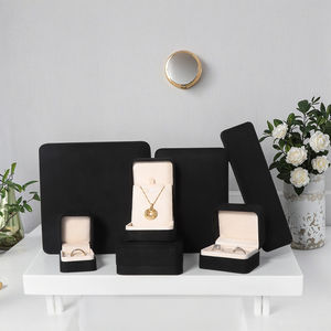 Оптовая продажа, роскошная шкатулка для ювелирных изделий, персонализированное ожерелье, браслет, серьги, кольцо, бархатная черная шкатулка для украшений, упаковка с логотипом - Product Image 2