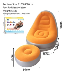 Foldable Velvet <b>Inflatable</b> <b>Sofa</b> Chair with Footrest Portable Outdoor <b>Inflatable</b> <b>Sofa</b> Chair Waterproof Lazy Air <b>Sofa</b> Sleeping - Product Image 1