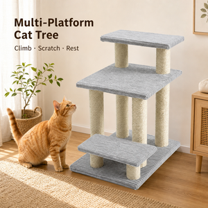 <span class=keywords><strong>Arbre</strong></span> <span class=keywords><strong>à</strong></span> <span class=keywords><strong>chat</strong></span> minimaliste <span class=keywords><strong>à</strong></span> trois niveaux en gros avec poteau <span class=keywords><strong>à</strong></span> gratter en sisal naturel, escalier pour animaux de compagnie gris clair pour petits chiens et chats OEM - Product Image 2
