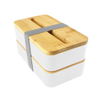 Lonchera Bento Apilable con Logotipo Personalizado, Contenedor de Alimentos de Plástico Reciclado con Tapa con Soporte para Teléfono de Bambú, para Regalos de Bienvenida para Empleados