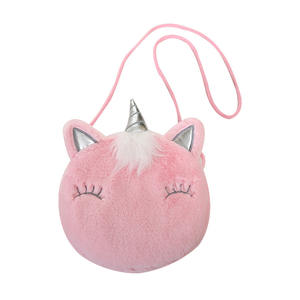 Tas Tangan Dompet Desainer Anak Perempuan, Tas Kurir Bahu Tunggal Bulu Unicorn Kartun Lucu - Product Image 1