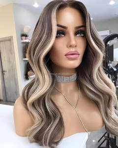 Perruques brésiliennes naturelles Remy, perruque européenne de qualité supérieure, ombré, marron, couleur Champagne, Style ondulé, Lace Front HD avec naissance de cheveux naturelle - Product Image 4