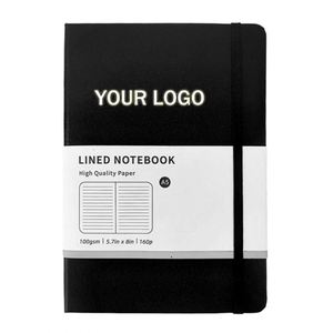 Cuadernos Negros Clásicos con Rayas, Tapa Dura, Tamaño Mediano A5 con Bolsillo - Product Image 1