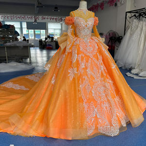 Elegante Vestido de Novia Moderno con Cuentas, Estilo Princesa, Escote Corazón, Manga Larga, Cola Capilla, Largo hasta el Suelo, Sin Espalda Xs096 - Product Image 5