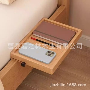 Wooden <b>Bedside</b> <b>Shelf</b> Foldable Storage Tray Natural Wood Color Minimalist Design For Bedroom Use - Product Image 2