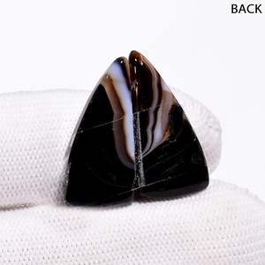 Par de Ágatas Negras Naturales con Banda, Forma de Corazón, 17+ Quilates, Pulimentadas para Joyería - Product Image 2