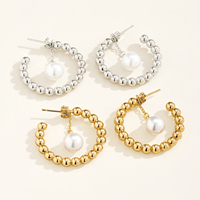 Anting-anting gantung mutiara berbahan kuningan ramah lingkungan, berlapis emas 18K, polesan tinggi FUAMAY, dengan manik-manik halus dan desain lingkaran C, kualitas tinggi.