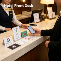 Station NFC programmable 215 carrée pour carte de commentaires Google, code QR modifiable, 13,56 MHz, sur pied