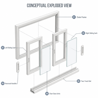 Fenêtre coulissante UPVC standard, dimensions personnalisées, épaisseur du cadre pour projets résidentiels