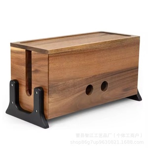Caja organizadora de cables de madera, caja de almacenamiento para cables de datos y regletas de enchufes con tapa, organizador de cables, centro de cableado de madera maciza - Product Image 4