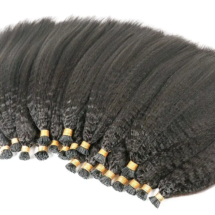 Extension i-tip de cheveux naturels pour femmes, postiche chevelure crépue lisse, de style indien, cuticule alignée, de densité, Micro Link