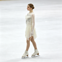 Robe de patinage artistique blanche ivoire pour enfants et adultes, à manches longues en maille, avec strass argentés et dos à volants, pour compétition et spectacle de patinage sur glace