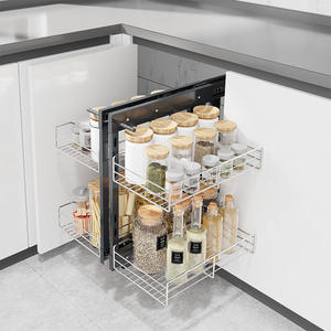 سلة زاوية قابلة للسحب لخزانة المطبخ، رف تخزين دوار بطبقتين قابل للسحب بالكامل، تصميم عصري وبسيط - Product Image 3