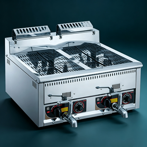 신제품 스테인리스 스틸 상업용 대용량 더블탱크 가스 딥 오일 프라이어 (수개월 보증) - Product Image 1