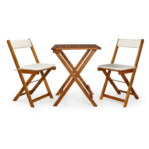 Teak Wood Folding <b>Garden</b> <b>Set</b> 2 Chairs Table Outdoor Furniture Rustic Style Foldable Patio Seating - Product Image 1