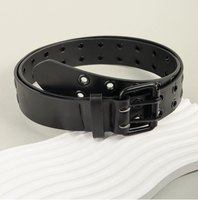 Ceinture en cuir lisse noir intégral élégante avec boucle ardillon en alliage, ajustement universel, style décontracté, largeur standard