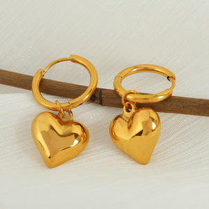 Boucles d'oreilles pendantes en forme de cœur doré, serti clos, en acier titane, bijoux pour femmes EH331 2 - Product Image 3