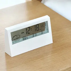 Reloj de mesa LCD transparente, estación meteorológica, pantalla despertador, promocional, indicador de temperatura para el hogar con humedad