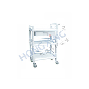 รถเข็นพลาสติกแบบรวมสีแดง รุ่น HX-E54-4 สามชั้น แบบดึงเดี่ยว สำหรับโรงพยาบาลและร้านเสริมสวย - Product Image 2