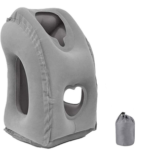 Almohada <span class=keywords><strong>de</strong></span> viaje inflable Downy Flocking para vuelos <span class=keywords><strong>de</strong></span> larga distancia Coches Autobuses Trenes Oficina Siesta Avión Soporte para el cuello - Product Image 1