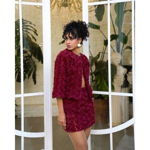 เสื้อแจ็คเก็ตผ้าทูลล์ลายดอกกุหลาบเบอร์กันดีขายส่ง - BORDEAUX - Product Image 4