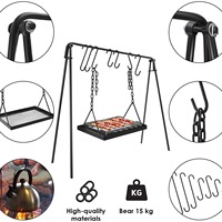 Ensemble de barbecue portable pour le camping, avec rangement pour ustensiles de cuisine, support de suspension pour foyer et support de pot suspendu