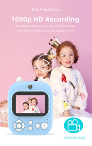 Appareil photo numérique pour enfants Cartoon Horn, tout-en-un, impression instantanée, double objectif, selfie, jouet éducatif de poche pour tous les jours - Product Image 6