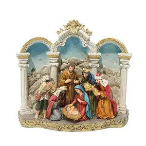 Top Grace Peace Nativity Statue Resin Christmas Figurine with led light, Saint Joseph, Virgin Mary and Infant Jesus Christ