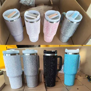30oz bột thép không gỉ Áo Laser khắc vasos termicos Tumbler với kim loại rơm 40 oz 40 oz Studded Rhinestone Bling Dye