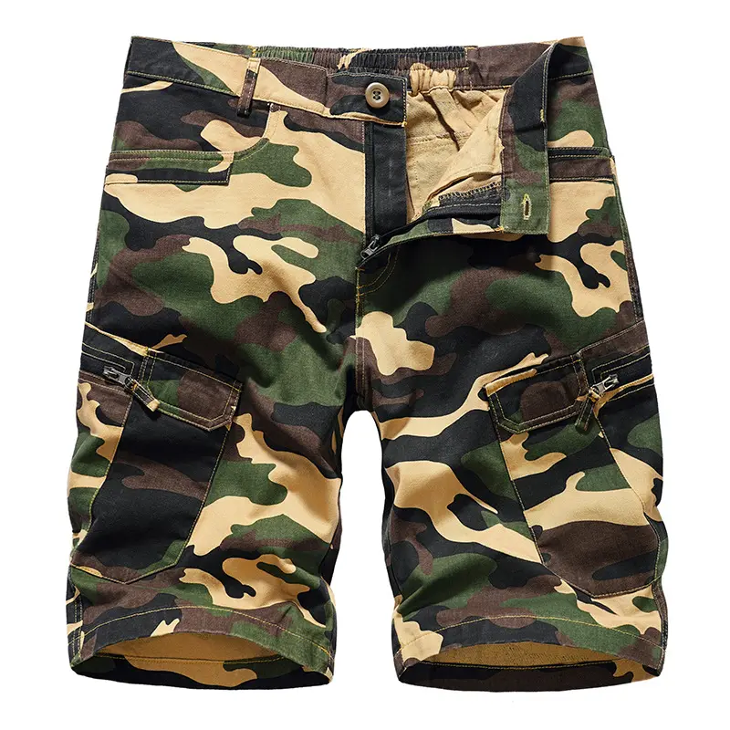 Amerikaanse Camo Denim Shorts Heren Zomer High Street Multi-Pocket Overalls Met Rechte Pijpen Mode Baggy All-In-One Kwart Broek