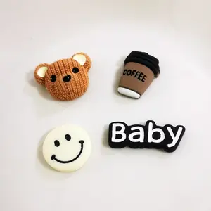 Bear coklat kopi wajah tersenyum resin patch lucu DIY boneka kecil beruang aksesoris rambut anak-anak jimat resin