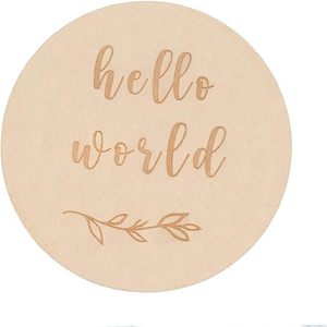Bonjour monde nouveau-né signe rond en bois jalon bébé pépinière nom signes de naissance pour les annonces de l'hôpital et de la <span class=keywords><strong>grossesse</strong></span> - Product Image 4